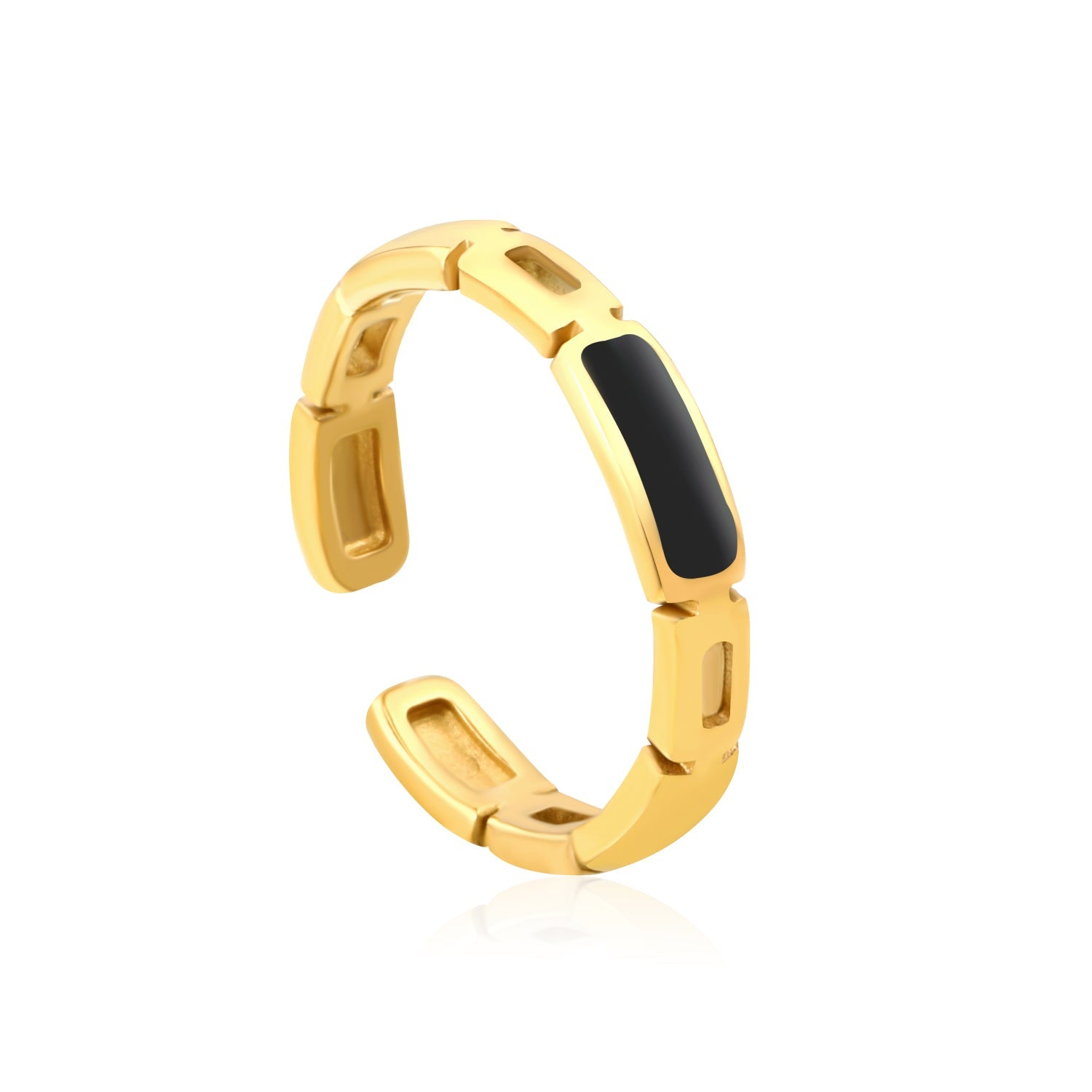 Gold Wide Ring with Black Geometric Accent asonjewelry